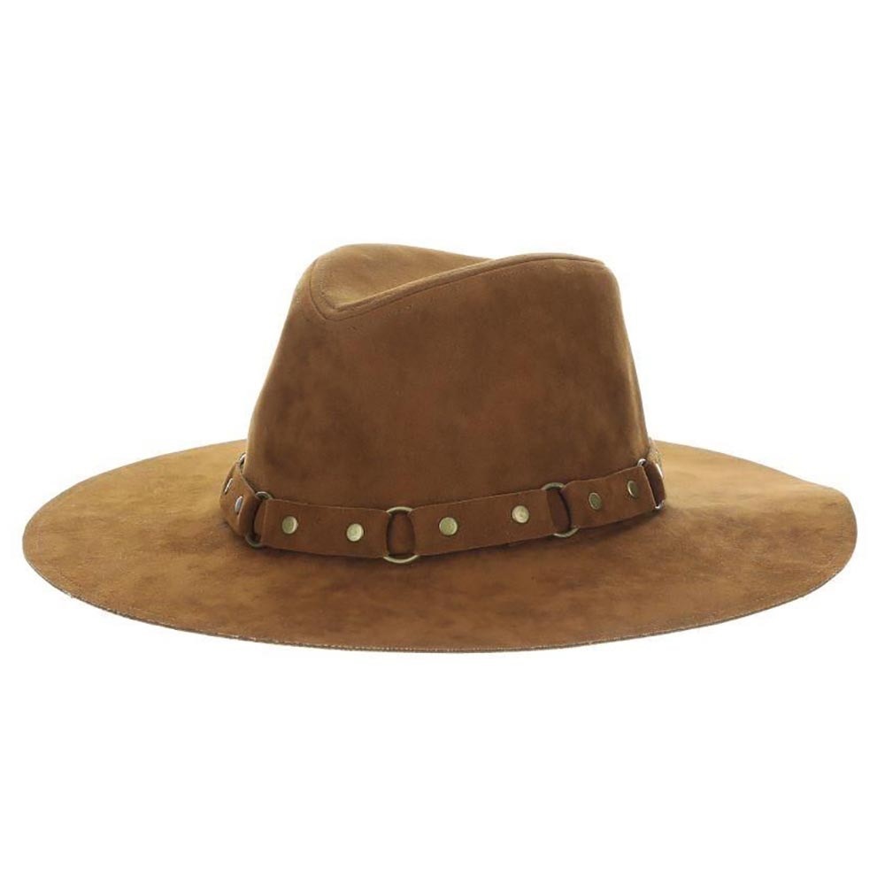 Scala Vegan Leather Rancher Hat with Studs and Rings